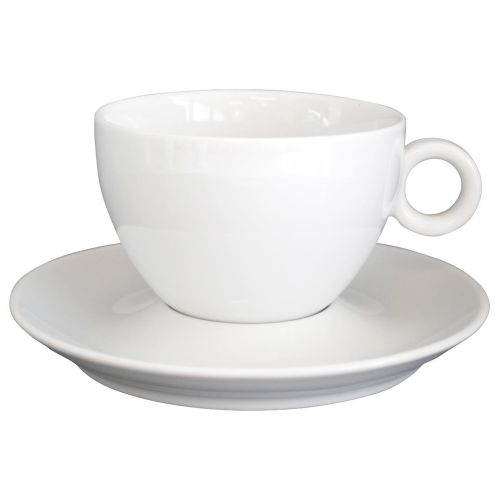 Weiße Bola Tassen und Untertassen für Milchkaffee in weiß zu bedrucken